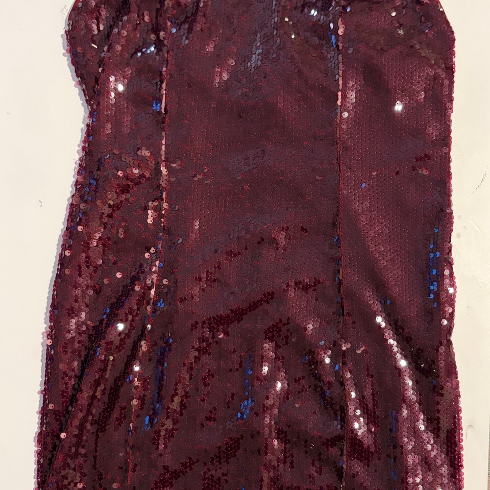 Burgundy Babydoll Sequin Dress